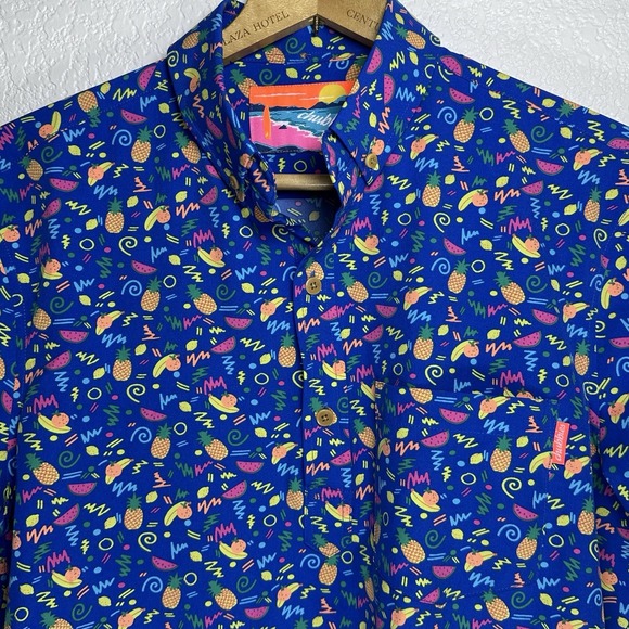 Chubbies Tropical Fruit Popover Shirt Blue Lightweight Half Button Polo AOP Med - Picture 1 of 9